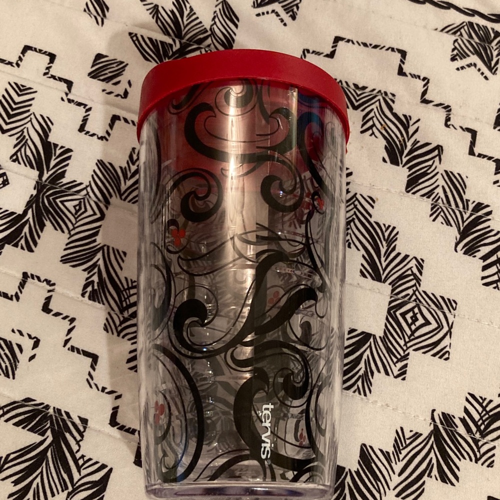 TERVIS Berry Swirlwind Clear w. Black Swirls & Red Lid 16 oz Christmas Winter